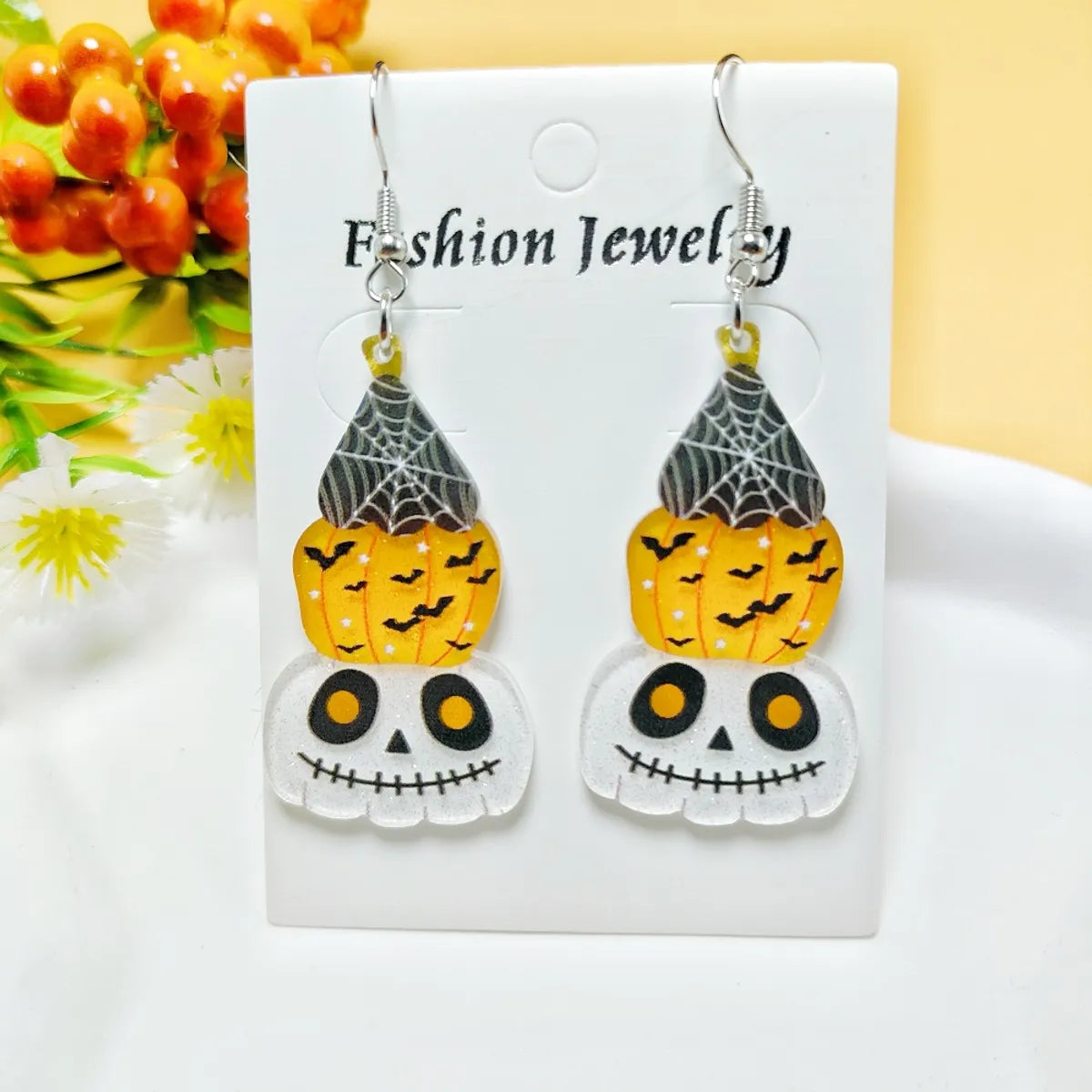 1 Pair Casual Simple Style Geometric Pumpkin Star Stoving Varnish Arylic Drop Earrings