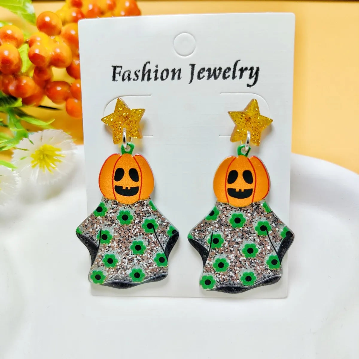 1 Pair Casual Simple Style Geometric Pumpkin Star Stoving Varnish Arylic Drop Earrings