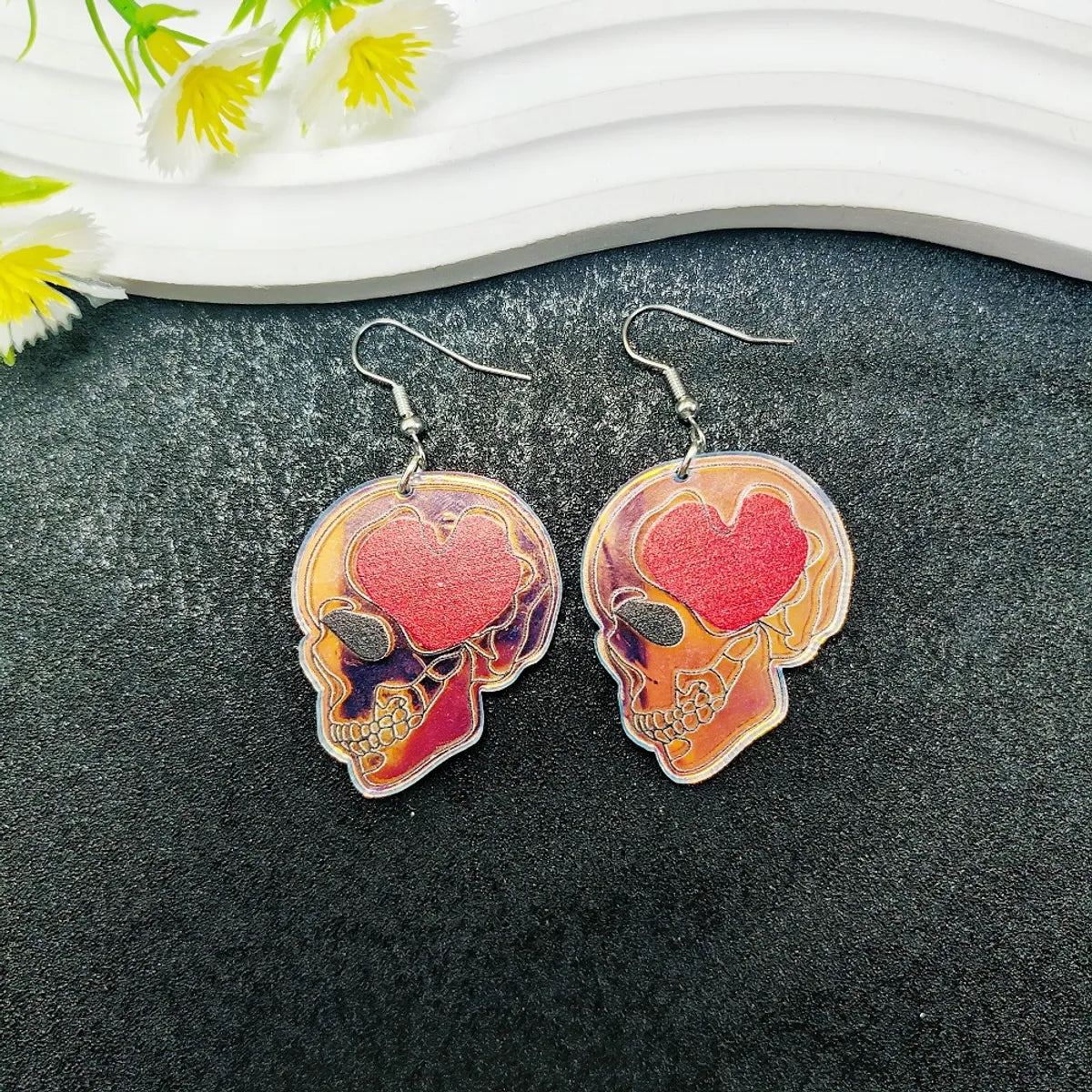 1 Pair Casual Simple Style Geometric Skull Arylic Drop Earrings