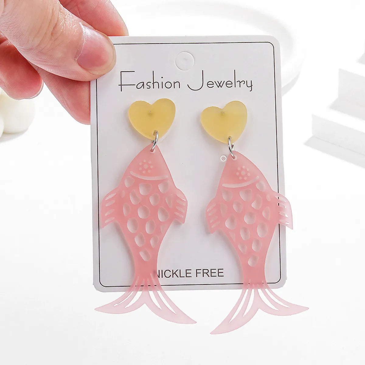 1 Pair Casual Simple Style Heart Shape Fish Hollow Out Arylic Drop Earrings