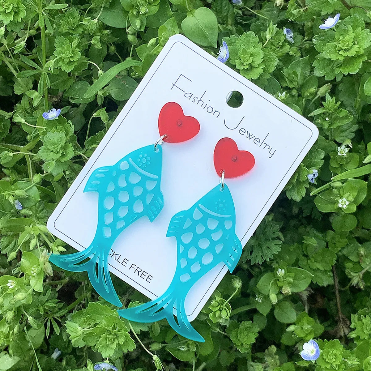 1 Pair Casual Simple Style Heart Shape Fish Hollow Out Arylic Drop Earrings