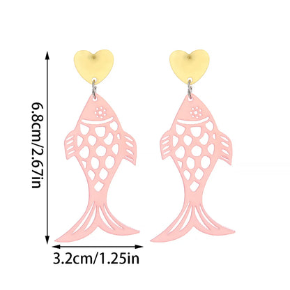 1 Pair Casual Simple Style Heart Shape Fish Hollow Out Arylic Drop Earrings