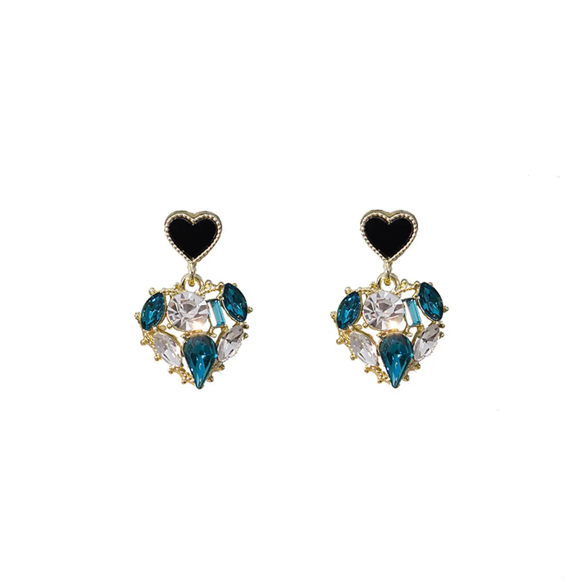 1 Pair Casual Simple Style Heart Shape Flower Bow Knot Enamel Plating Inlay Alloy Rhinestones Pearl Drop Earrings