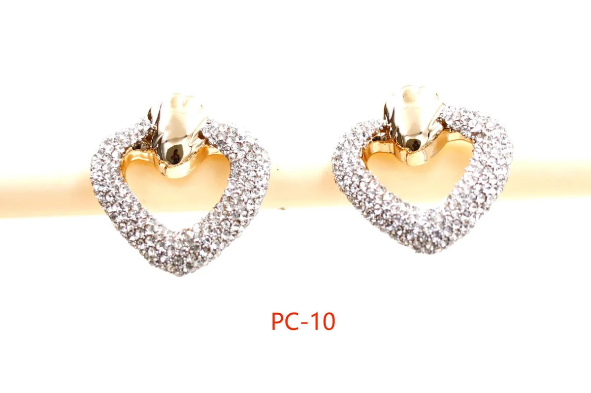 1 Pair Casual Simple Style Heart Shape Inlay Alloy Rhinestones Ear Studs