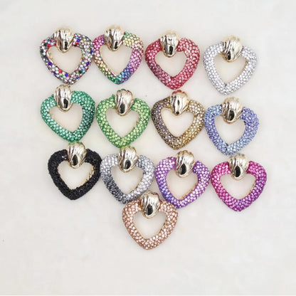 1 Pair Casual Simple Style Heart Shape Inlay Alloy Rhinestones Ear Studs