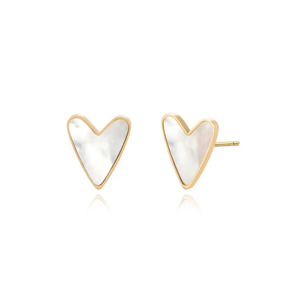 1 Pair Casual Simple Style Heart Shape Plating Inlay Stainless Steel Shell Gold Plated Ear Studs