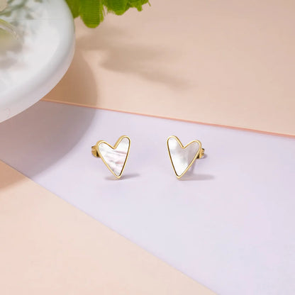 1 Pair Casual Simple Style Heart Shape Plating Inlay Stainless Steel Shell Gold Plated Ear Studs