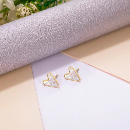 1 Pair Casual Simple Style Heart Shape Plating Inlay Stainless Steel Shell Gold Plated Ear Studs