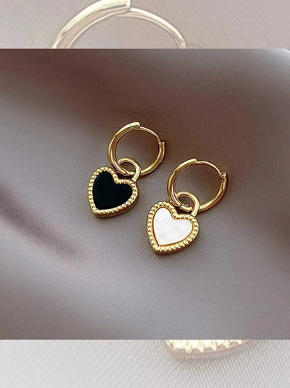 1 Pair Casual Simple Style Heart Shape Plating Inlay Titanium Steel Shell 18k Gold Plated Earrings