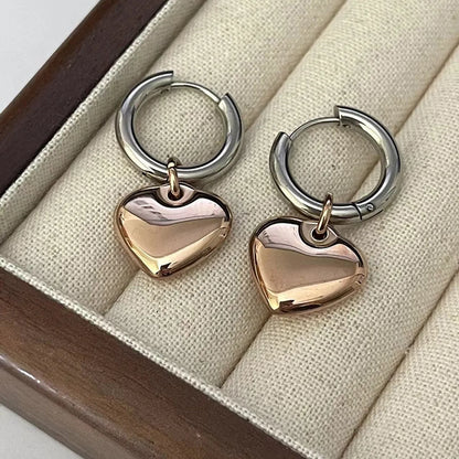 1 Pair Casual Simple Style Heart Shape Plating Titanium Steel 18K Gold Plated Drop Earrings