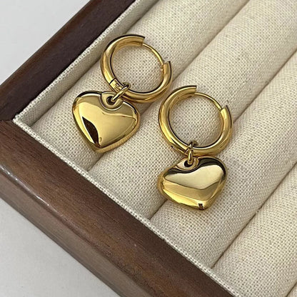 1 Pair Casual Simple Style Heart Shape Plating Titanium Steel 18K Gold Plated Drop Earrings