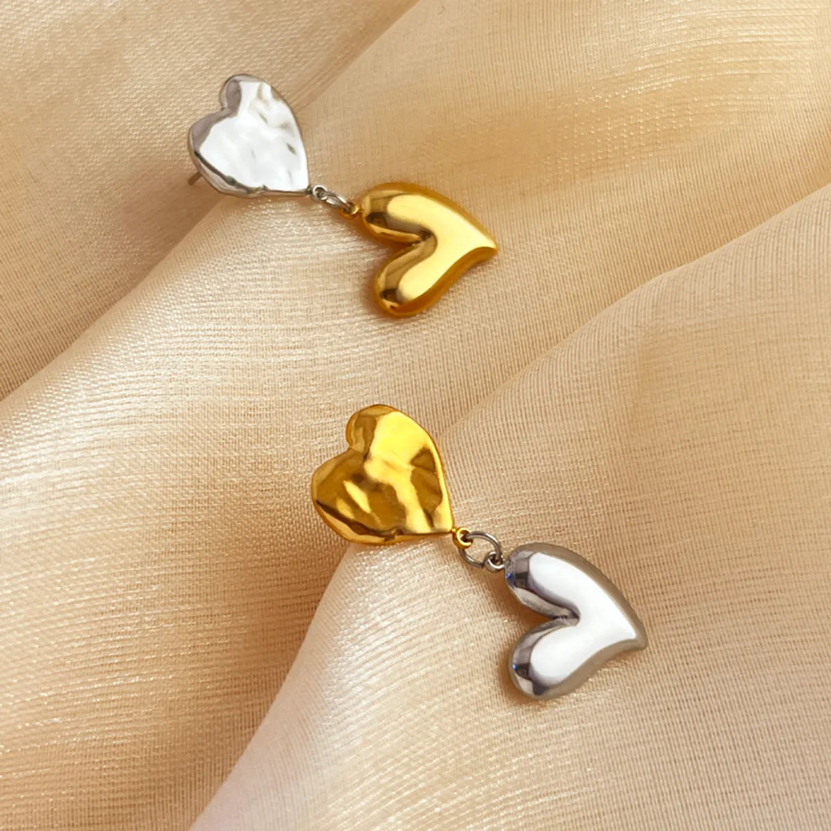 1 Pair Casual Simple Style Heart Shape Polishing 304 Stainless Steel 18K Gold Plated Drop Earrings