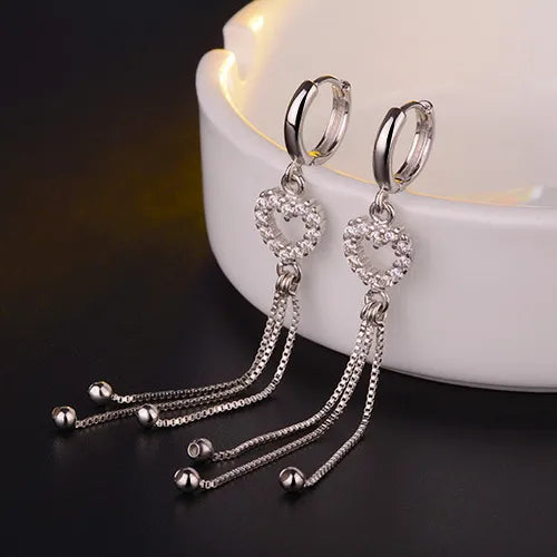 1 Pair Casual Simple Style Heart Shape Tassel Copper White Gold Plated Drop Earrings