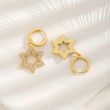 1 Pair Casual Simple Style Hexagram Inlay Copper Zircon 18K Gold Plated Drop Earrings