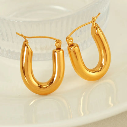 1 Pair Casual Simple Style IG Style U Shape Round Polishing 304 Stainless Steel 18K Gold Plated Earrings