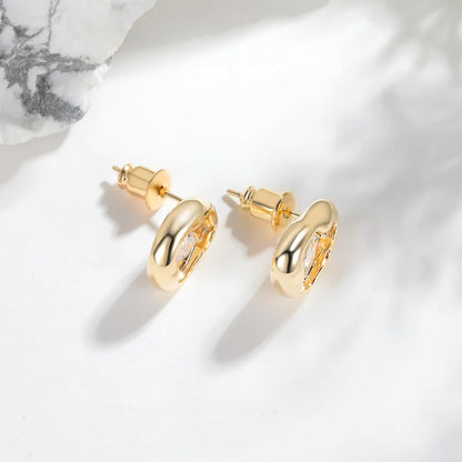 1 Pair Casual Simple Style Irregular Copper Zircon 18K Gold Plated Ear Studs