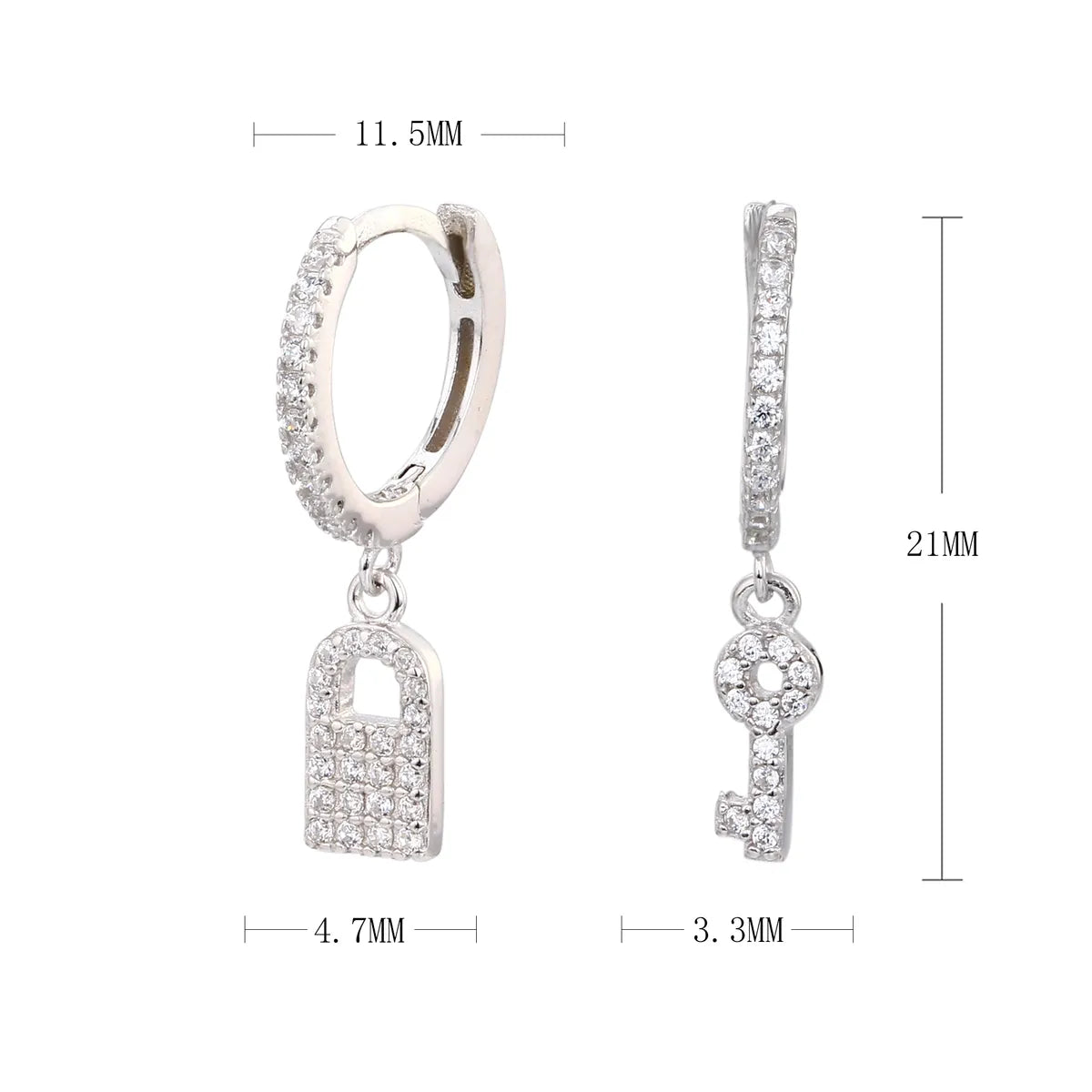 1 Pair Casual Simple Style Key Lock Asymmetrical Plating Inlay Sterling Silver Zircon White Gold Plated Gold Plated Drop Earrings