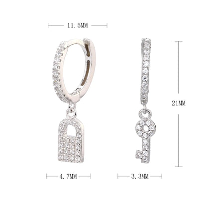 1 Pair Casual Simple Style Key Lock Asymmetrical Plating Inlay Sterling Silver Zircon White Gold Plated Gold Plated Drop Earrings