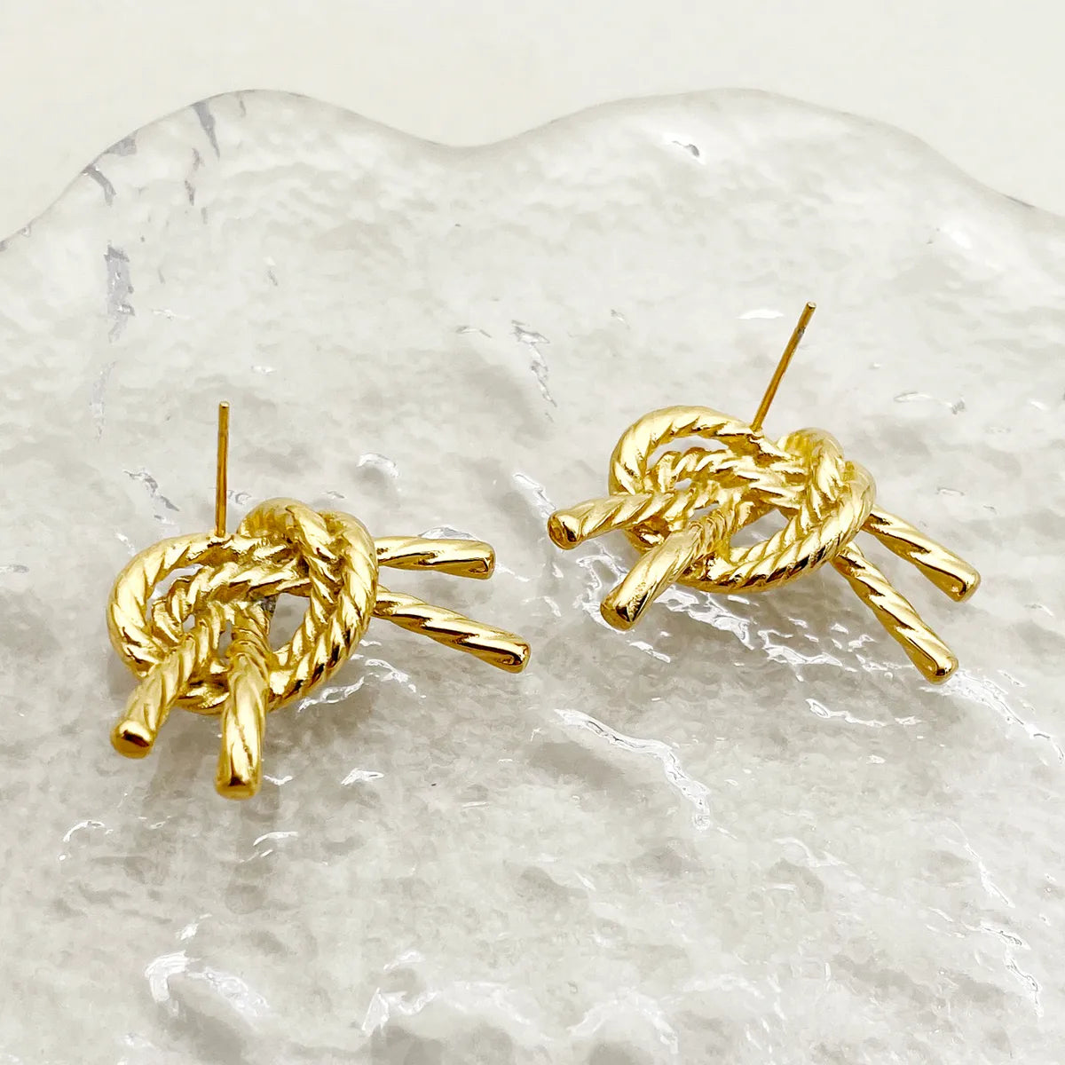 1 Pair Casual Simple Style Knot Polishing Plating 304 Stainless Steel 14K Gold Plated Ear Studs