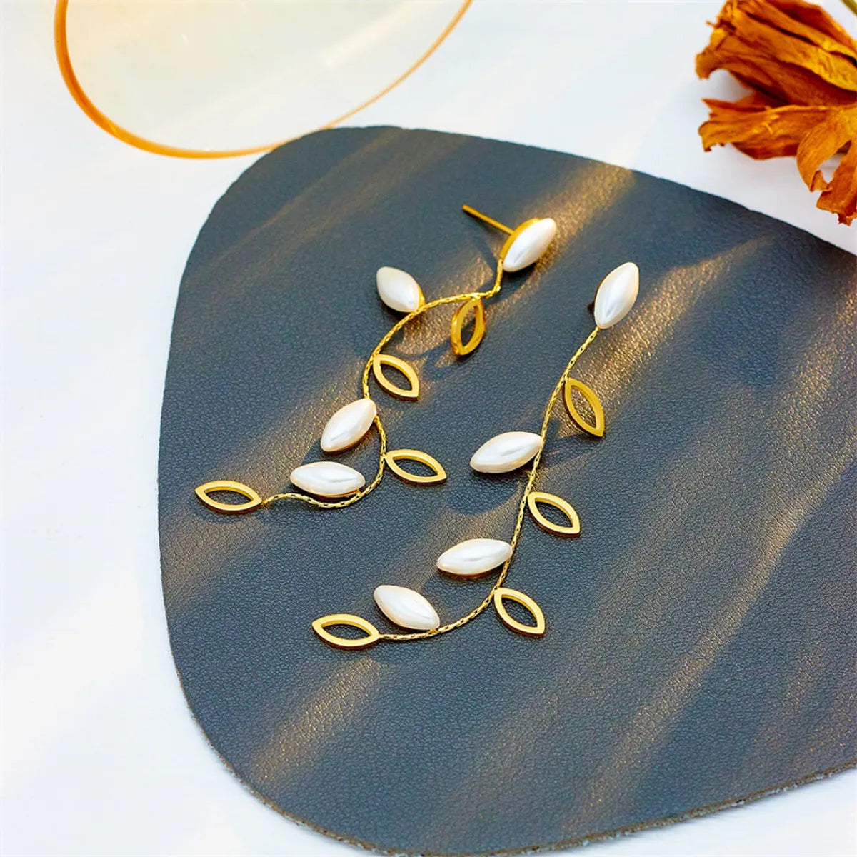 1 Pair Casual Simple Style Leaf Plating Titanium Steel Drop Earrings