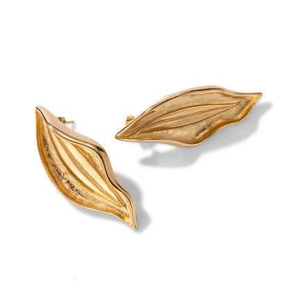 1 Pair Casual Simple Style Leaf Titanium Steel 18K Gold Plated Ear Studs