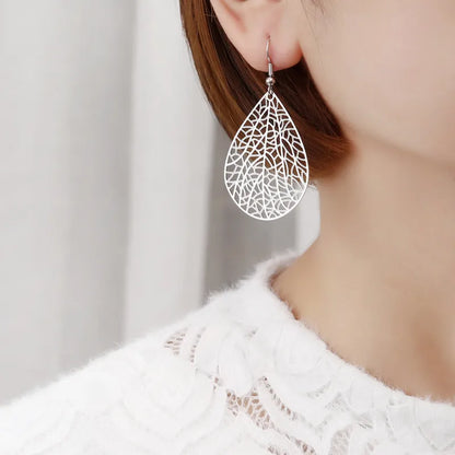 1 Pair Casual Simple Style Leaf Water Droplets Hollow Out Copper Drop Earrings