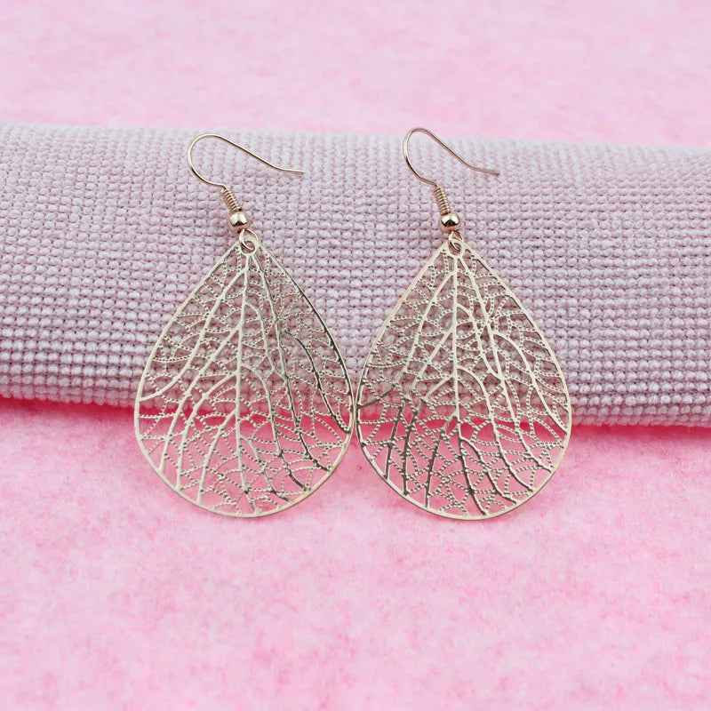 1 Pair Casual Simple Style Leaf Water Droplets Hollow Out Copper Drop Earrings