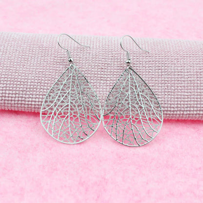 1 Pair Casual Simple Style Leaf Water Droplets Hollow Out Copper Drop Earrings