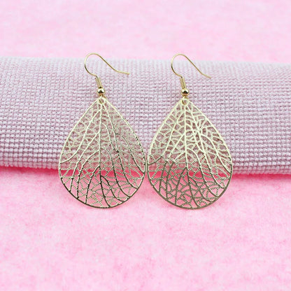 1 Pair Casual Simple Style Leaf Water Droplets Hollow Out Copper Drop Earrings