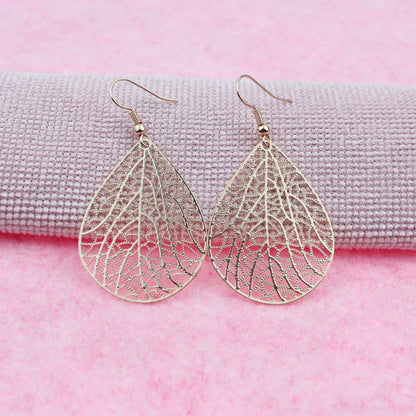 1 Pair Casual Simple Style Leaf Water Droplets Hollow Out Copper Drop Earrings