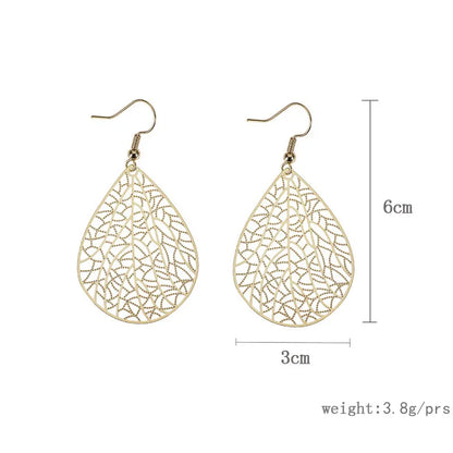 1 Pair Casual Simple Style Leaf Water Droplets Hollow Out Copper Drop Earrings