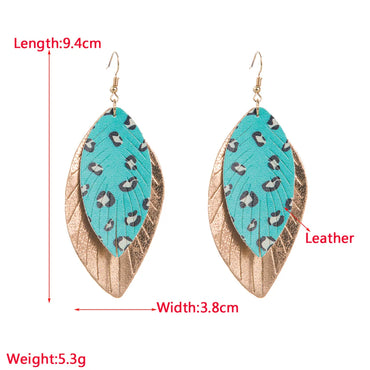 1 Pair Casual Simple Style Leaves Leopard Plating Pu Leather Alloy Gold Plated Drop Earrings