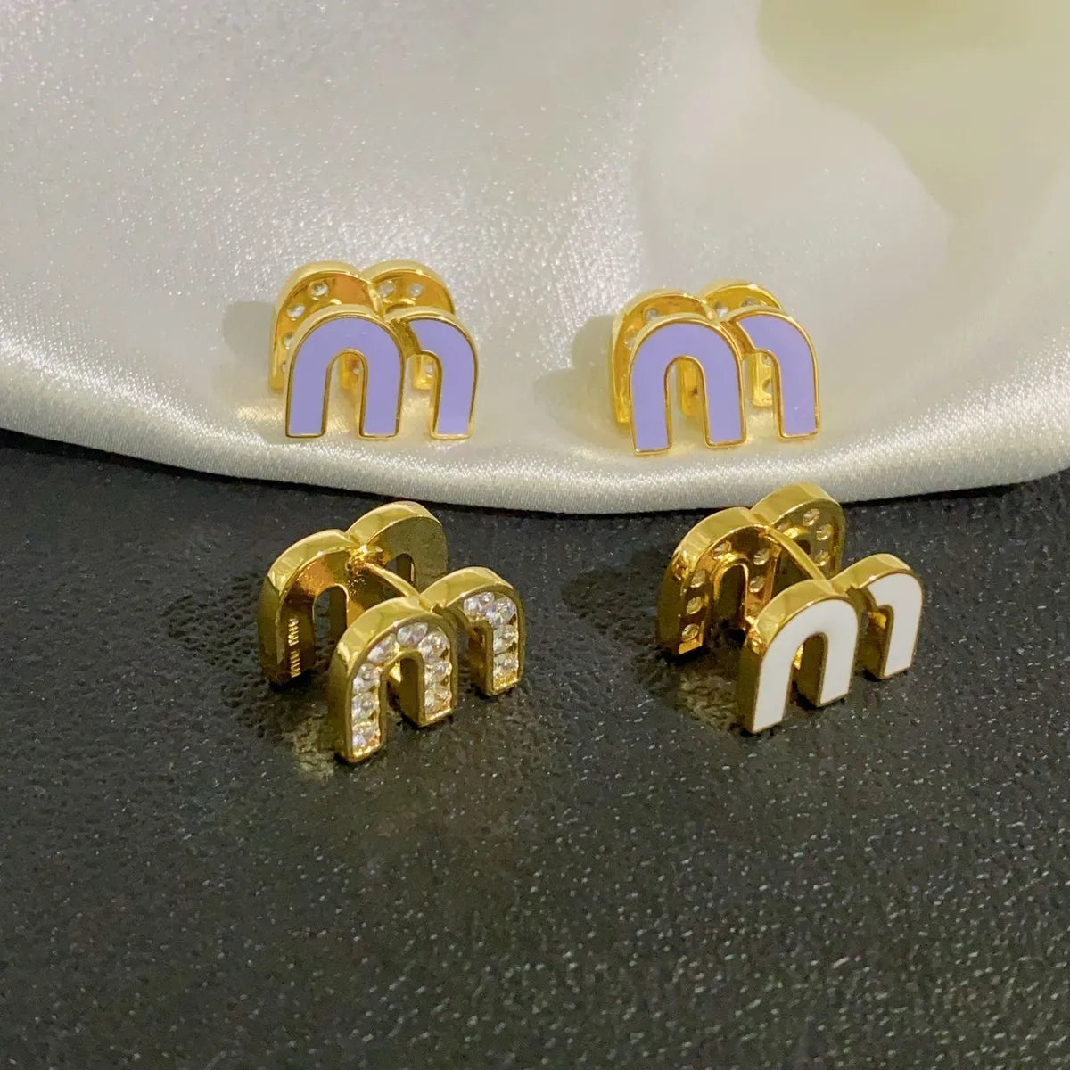 1 Pair Casual Simple Style Letter Drip Glazed Plating Inlay Copper Zircon Ear Studs