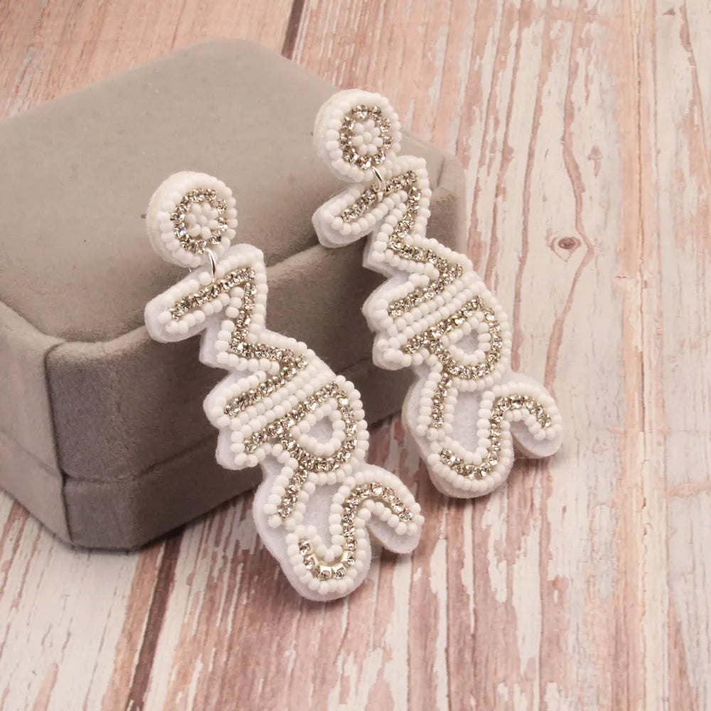 1 Pair Casual Simple Style Letter Handmade Beaded Cloth Drop Earrings