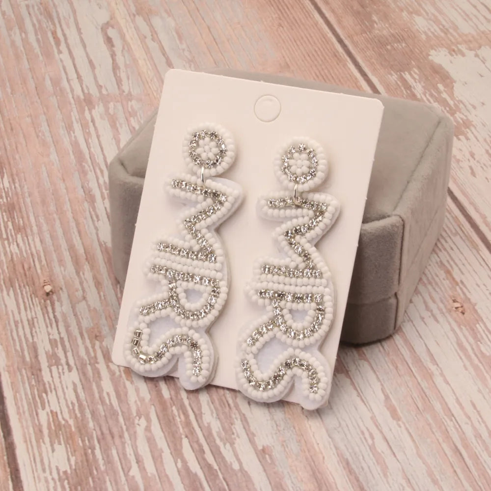 1 Pair Casual Simple Style Letter Handmade Beaded Cloth Drop Earrings