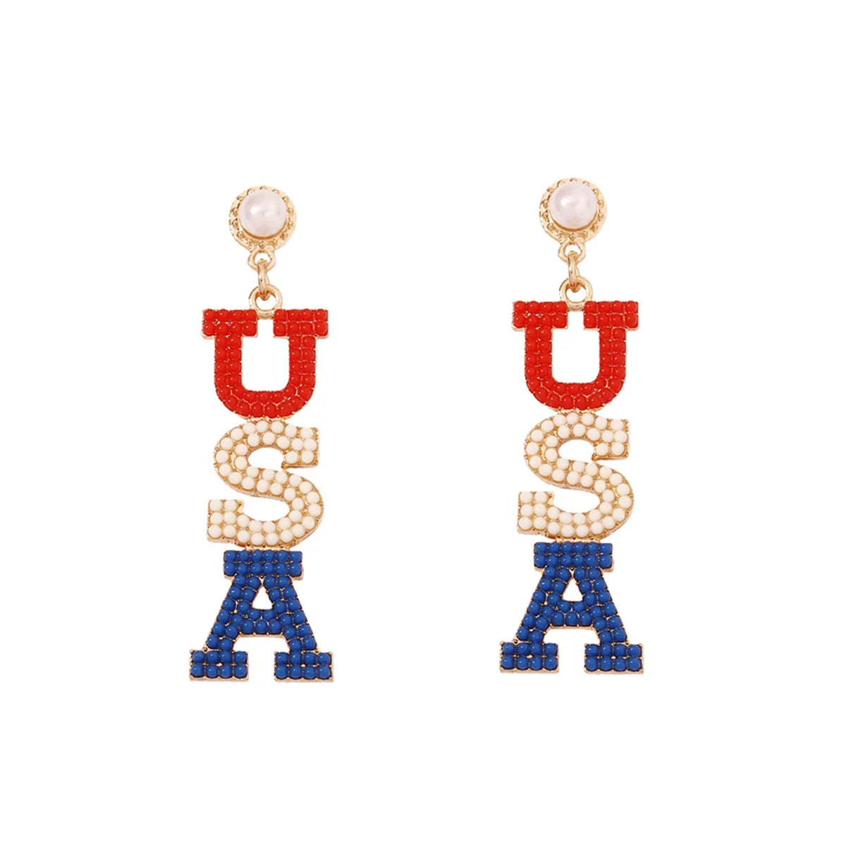 1 Pair Casual Simple Style Letter Inlay Zinc Alloy Seed Bead Drop Earrings