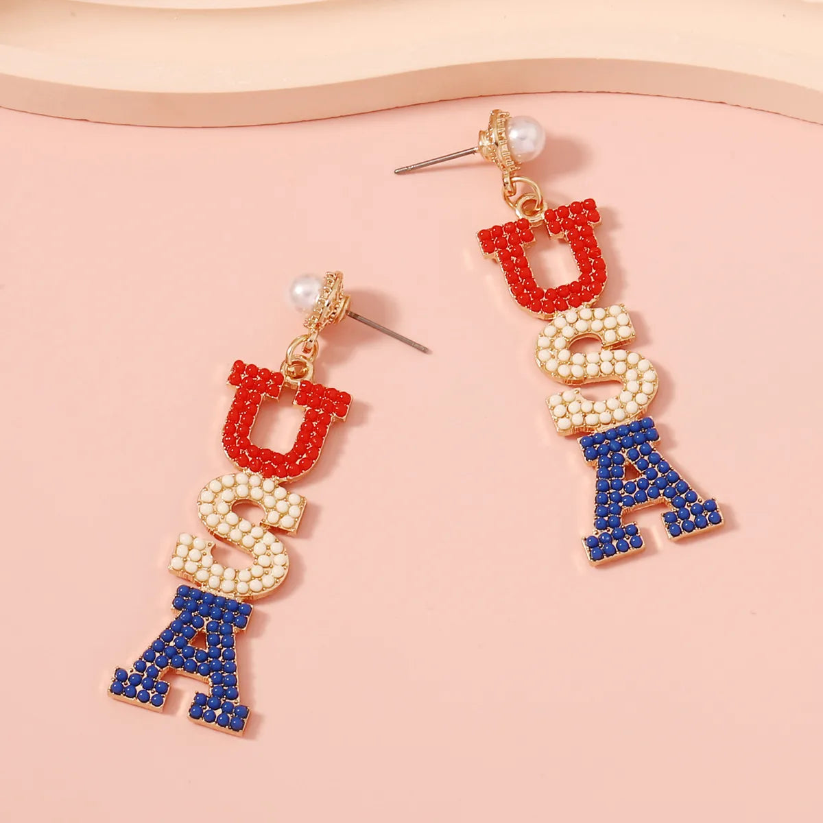 1 Pair Casual Simple Style Letter Inlay Zinc Alloy Seed Bead Drop Earrings