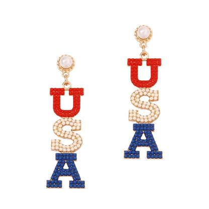 1 Pair Casual Simple Style Letter Inlay Zinc Alloy Seed Bead Drop Earrings