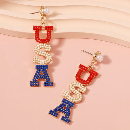 1 Pair Casual Simple Style Letter Inlay Zinc Alloy Seed Bead Drop Earrings