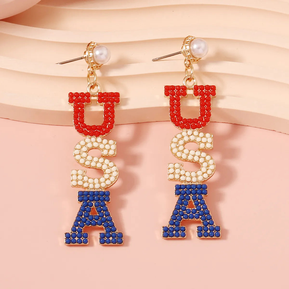 1 Pair Casual Simple Style Letter Inlay Zinc Alloy Seed Bead Drop Earrings