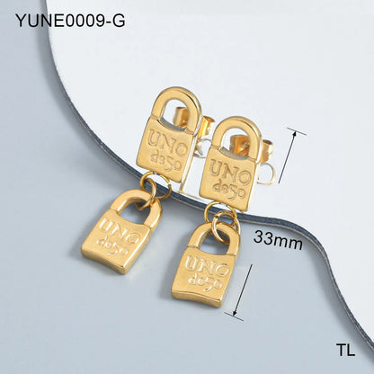 1 Pair Casual Simple Style Letter Lock 304 Stainless Steel 18K Gold Plated Drop Earrings