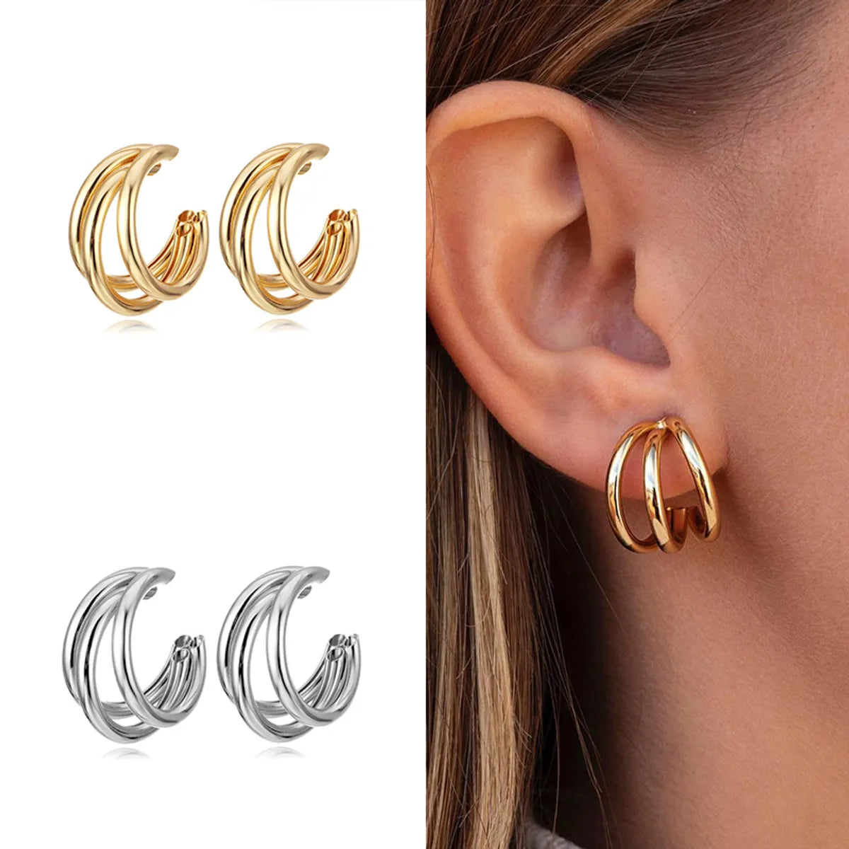 1 Pair Casual Simple Style Lines Plating Copper Ear Studs