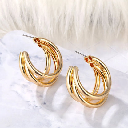 1 Pair Casual Simple Style Lines Plating Copper Ear Studs