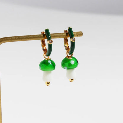 1 Pair Casual Simple Style Mushroom Plating Glass Brass Earrings