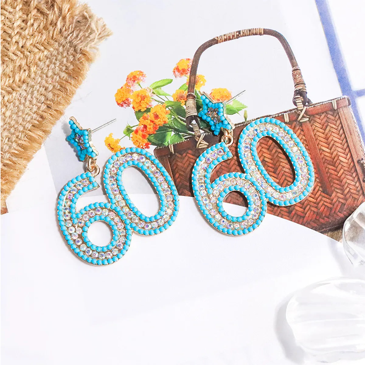 1 Pair Casual Simple Style Number Inlay Alloy Beads Drop Earrings