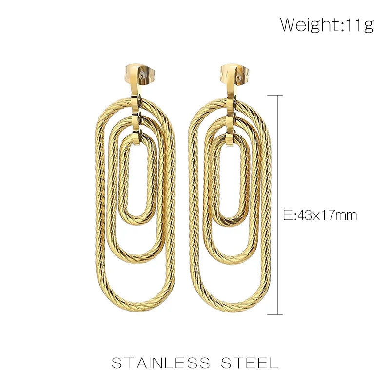 1 Pair Casual Simple Style Oval 304 Stainless Steel 18K Gold Plated Drop Earrings