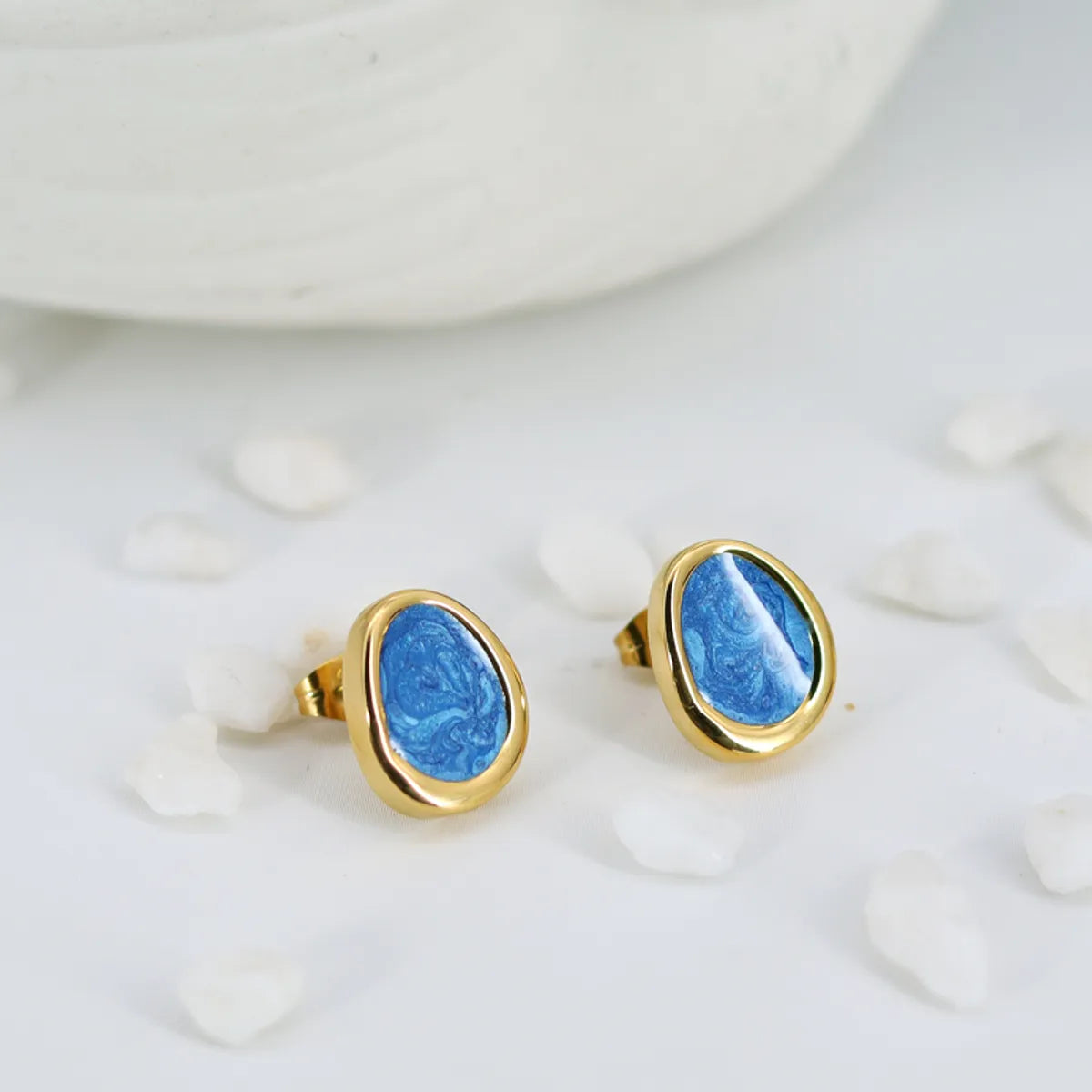 1 Pair Casual Simple Style Oval Enamel Titanium Steel 18k Gold Plated Ear Studs