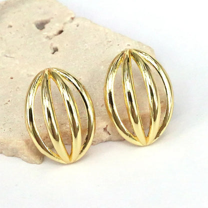 1 Pair Casual Simple Style Oval Hollow Out Copper 18K Gold Plated Ear Studs