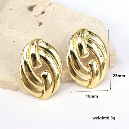 1 Pair Casual Simple Style Oval Hollow Out Copper 18K Gold Plated Ear Studs