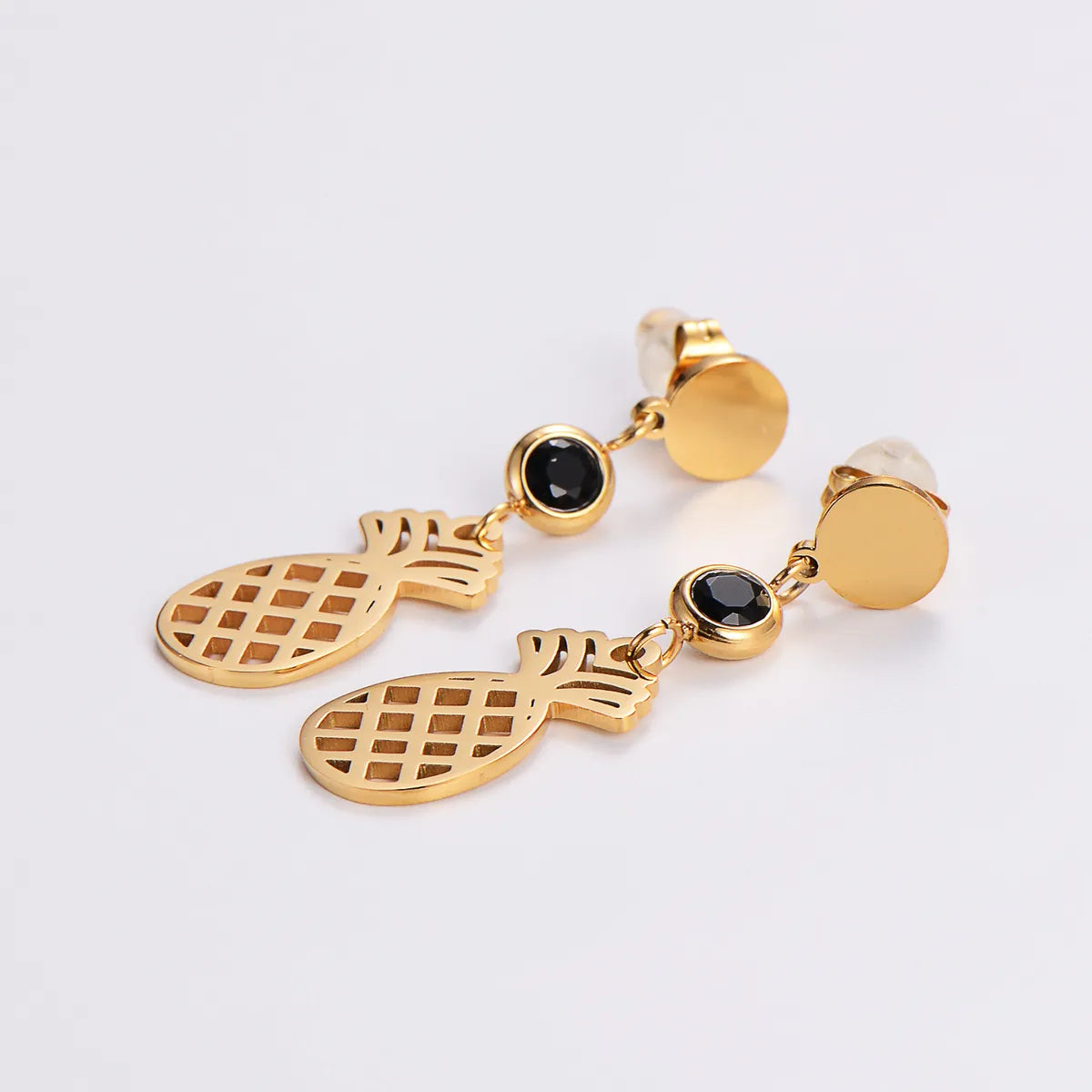 1 Pair Casual Simple Style Pineapple Plating Hollow Out Inlay 304 Stainless Steel Rhinestones 18K Gold Plated Drop Earrings